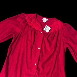 Vintage Red Robe Housecoat Pockets Snaps Medium 1980s Retro Laura Smith USA